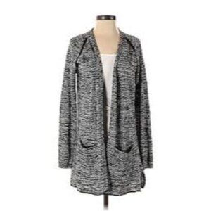 Artisan NY Womens Open Front Cardigan Sweater Small Black & White Linen Blend